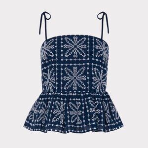 NWT MILLY Enzo Floral Tile Eyelet Peplum Top 72ET21 Size MEDIUM